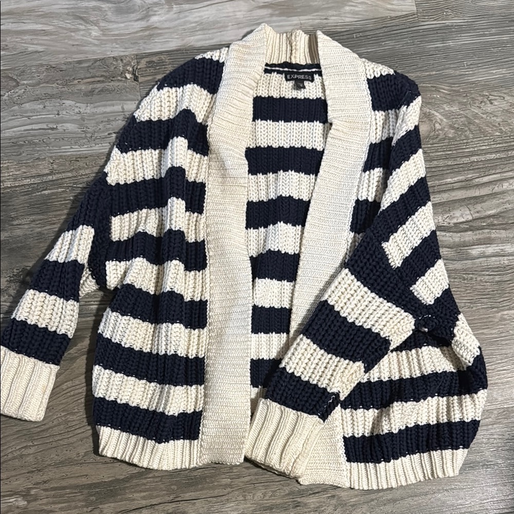 Express Blue and Cream Chunky Knit Cardigan